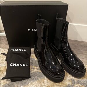 Chanel Black Patent Leather Boots